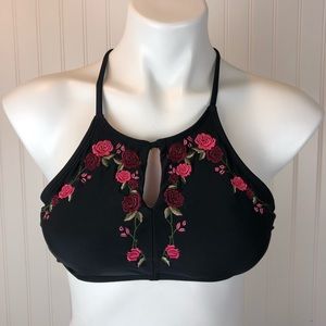 Black Rose Halter Bikini Top